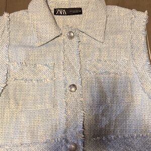 Zara Sky Blue Tweed Vest